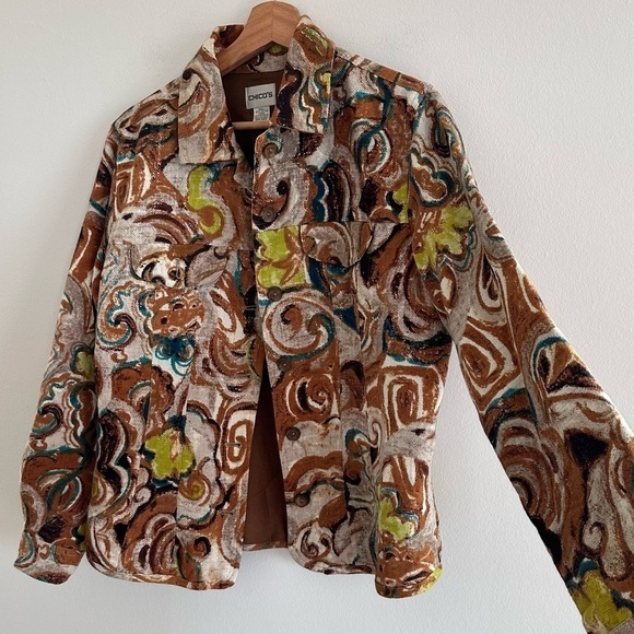 Chico’s artsy cotton jacket fall color swirl - Picture 2 of 4